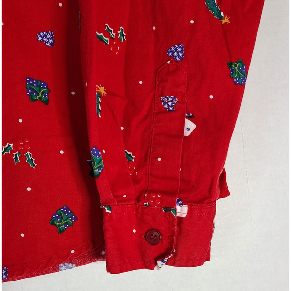 KAREN SCOTT Christmas Button Front Collared Shirt Large 100% Cotton Holiday Red - Picture 5 of 10